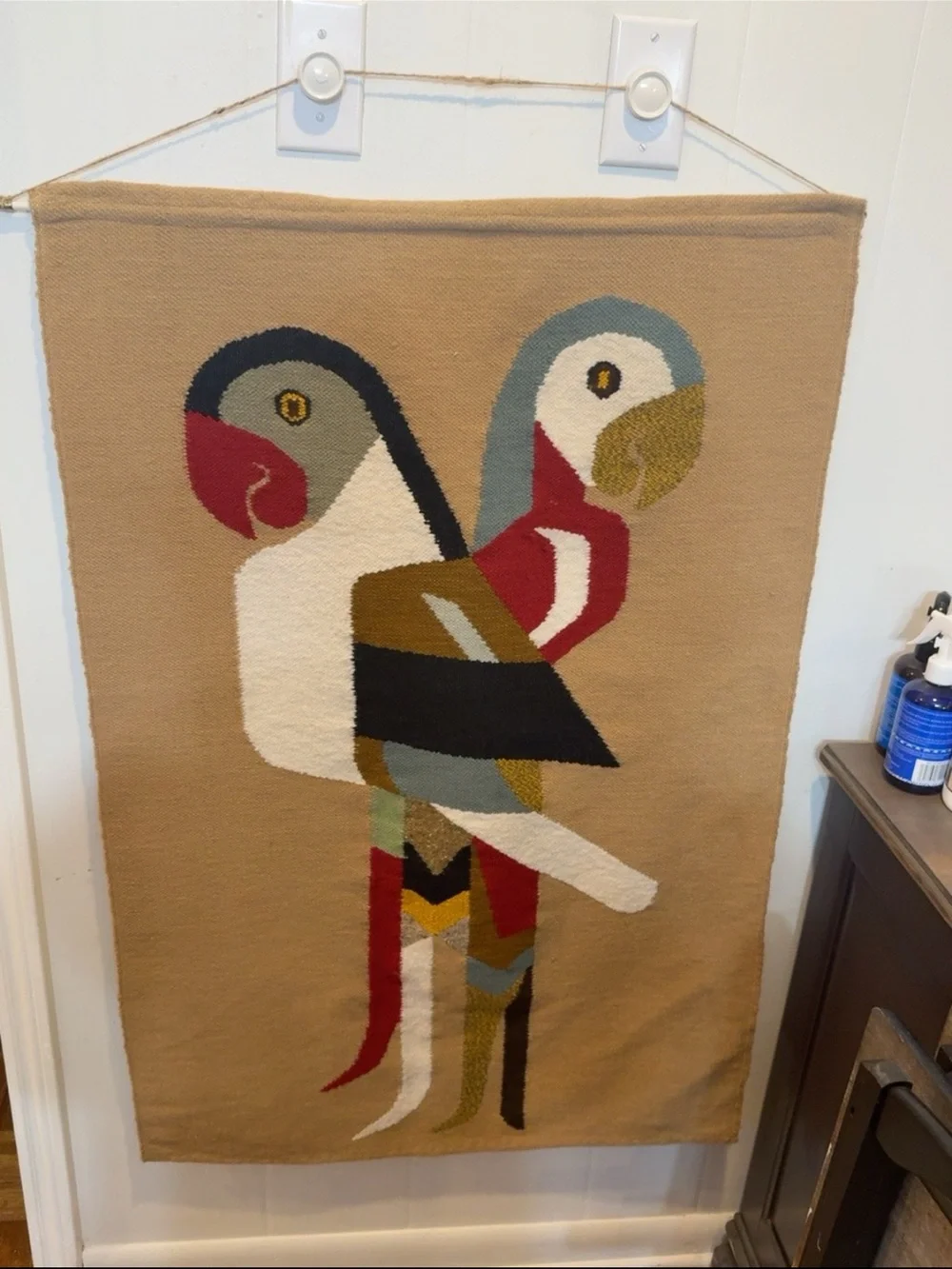 Vintage Ecuadorian Handwoven Parrot Wall Tapestry - Mid Century Modern